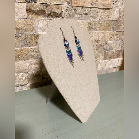 💙💜🖤Handmade Native American Drop Earrings - Picture 4 of 4